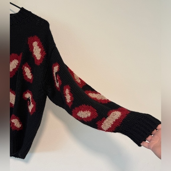 Ba&sh Leo Jacquard Knit Wool Alpaca Mohair Blend Black Red Leopard Sweater S - Picture 7 of 15